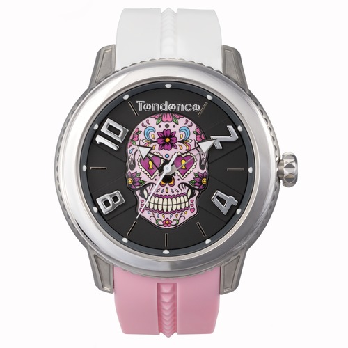 DOME 3H MEXICAN SKULL SILVER W/ WHITE AND PINK